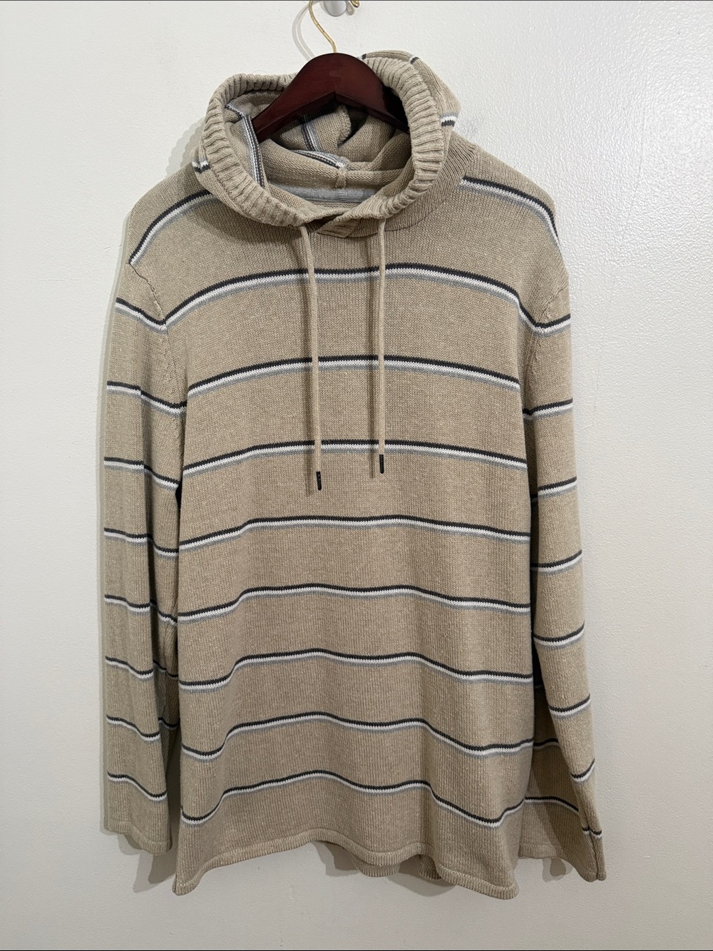 Retrofit Men's Beige Striped Hooded Sweater Extra Large